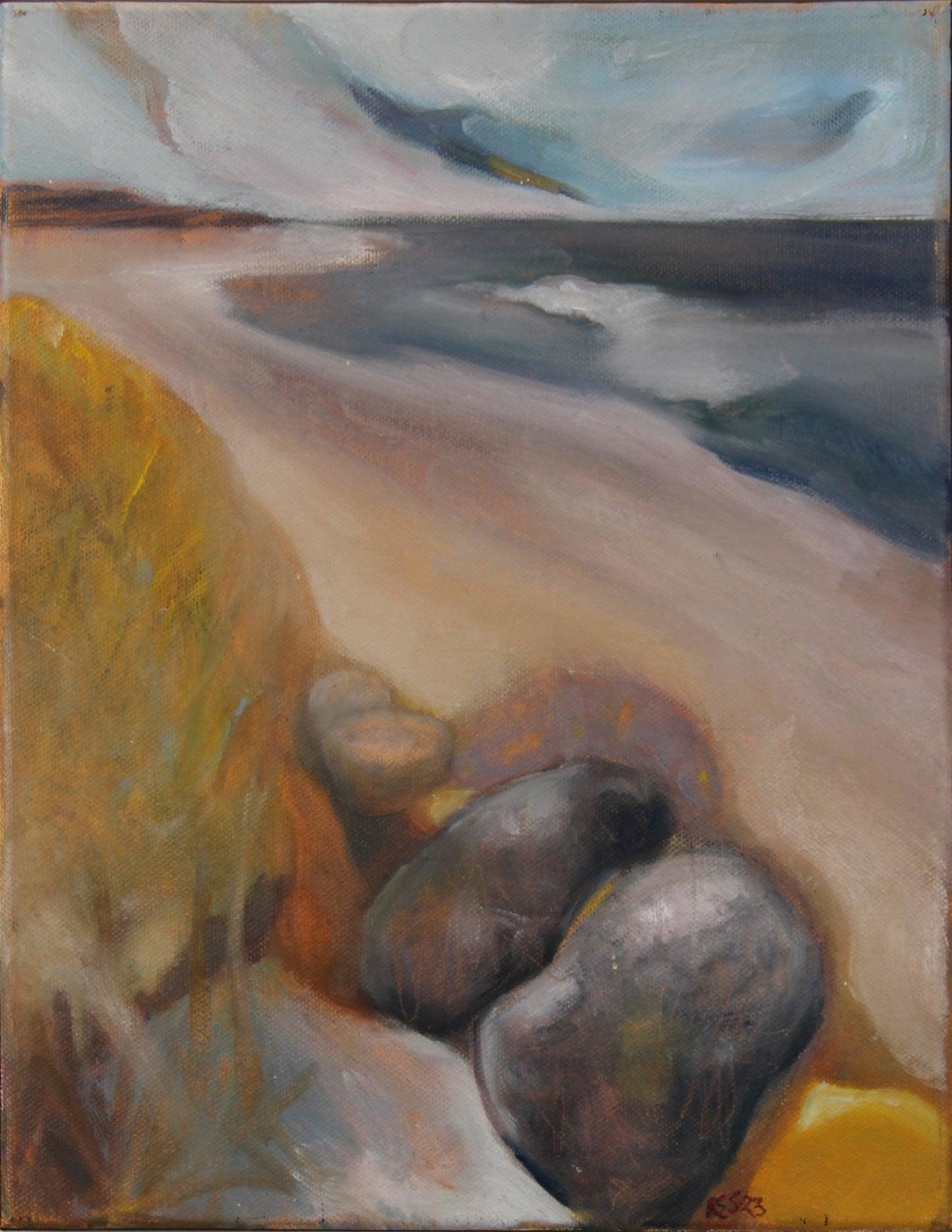 Borestrand – akrylmaleri av Berit Sviland | Galleri Drøbak