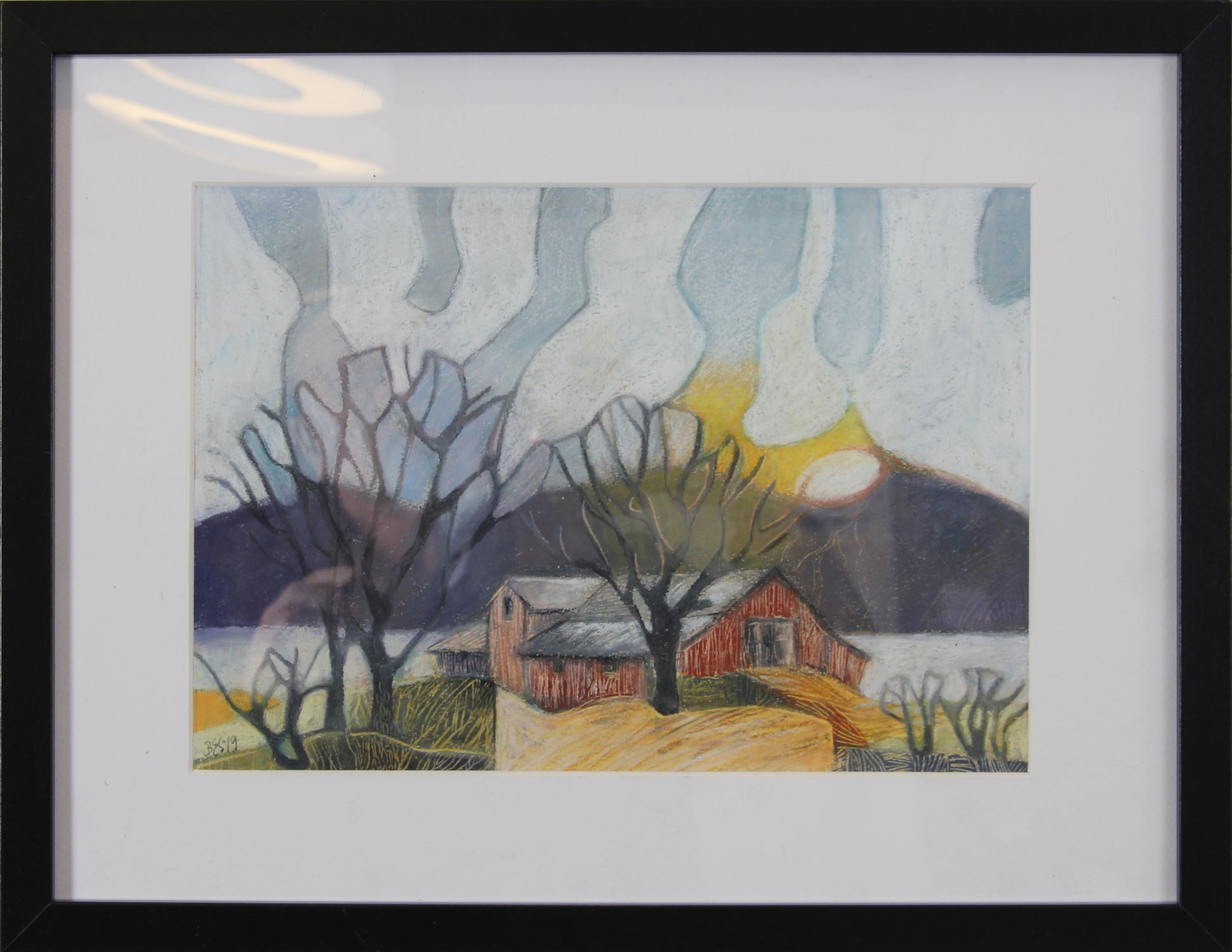 Småbruk ved Vostervannet – pastell tegning av Berit E. Sviland | Galleri Drøbak