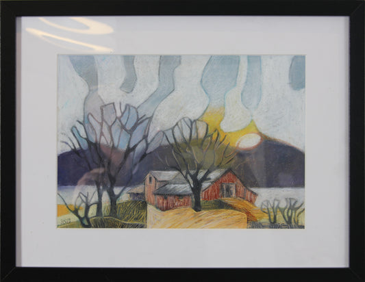 Småbruk ved Vostervannet – pastell tegning av Berit E. Sviland | Galleri Drøbak