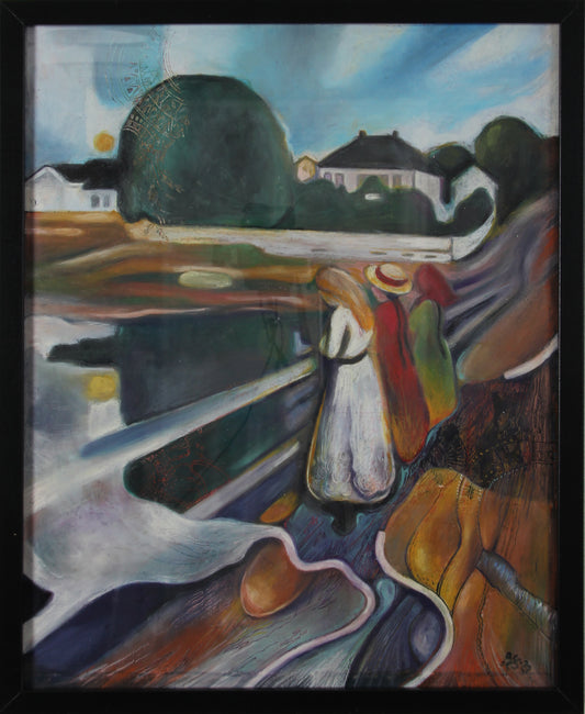 Pikene på broen – pastell tegning av Berit E. Sviland | Galleri Drøbak