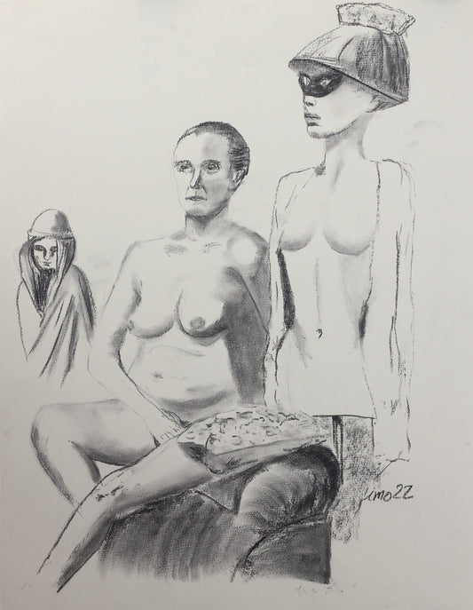 Trio – kritt tegning av Irene Olaussen | Galleri Drøbak