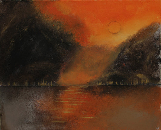 Solnedgang – akrylmaleri av Linda Kolseth | Galleri Drøbak