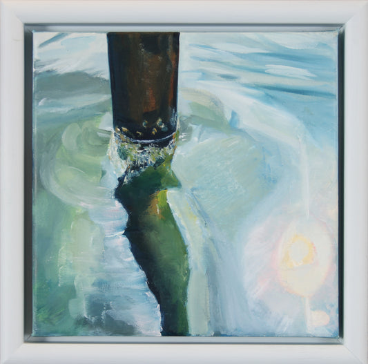 Grundt vann, olje på lerret, 20x20, sveveramme, Originalt maleri tilgjengelig hos Galleri Drøbak.