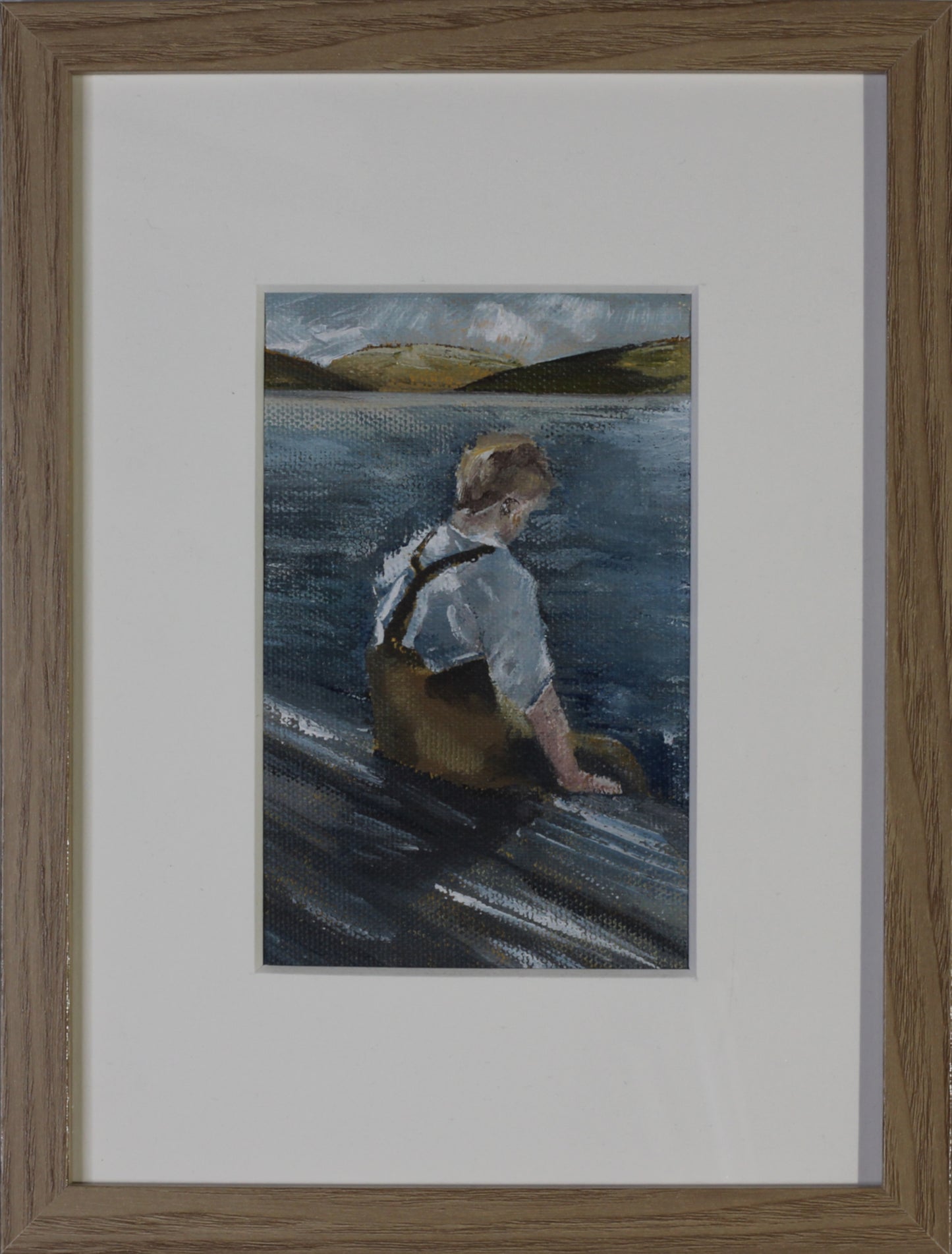 På bryggekanten - akryl på lerret av Stine Edvartsen, innrammet | Galleri Drøbak