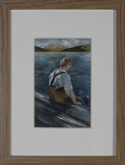 På bryggekanten - akryl på lerret av Stine Edvartsen, innrammet | Galleri Drøbak