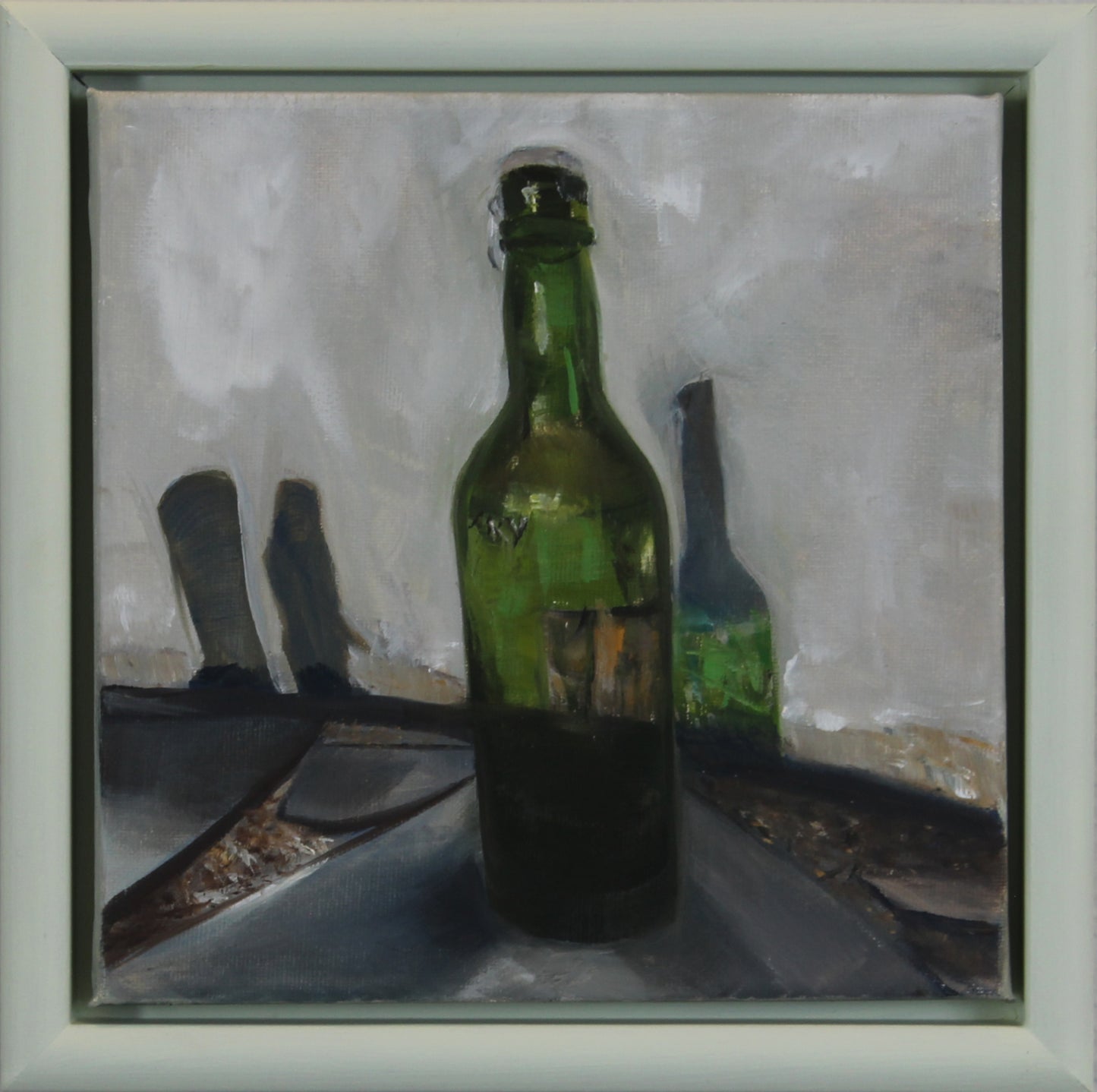 Tid i en flaske, olje på lerret, 20x20, sveveramme, Originalt maleri tilgjengelig hos Galleri Drøbak.