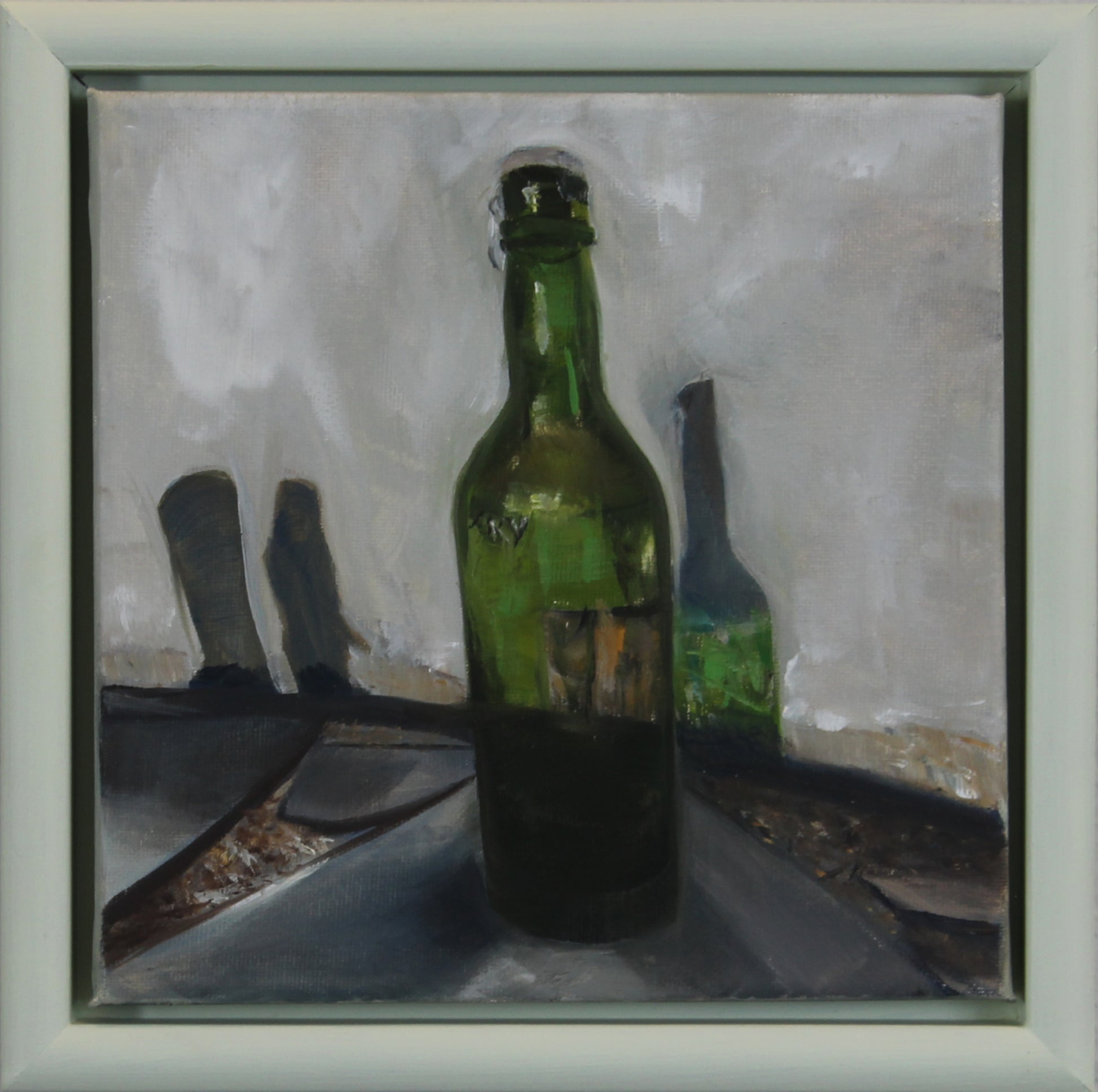 Tid i en flaske, olje på lerret, 20x20, sveveramme, Originalt maleri tilgjengelig hos Galleri Drøbak.