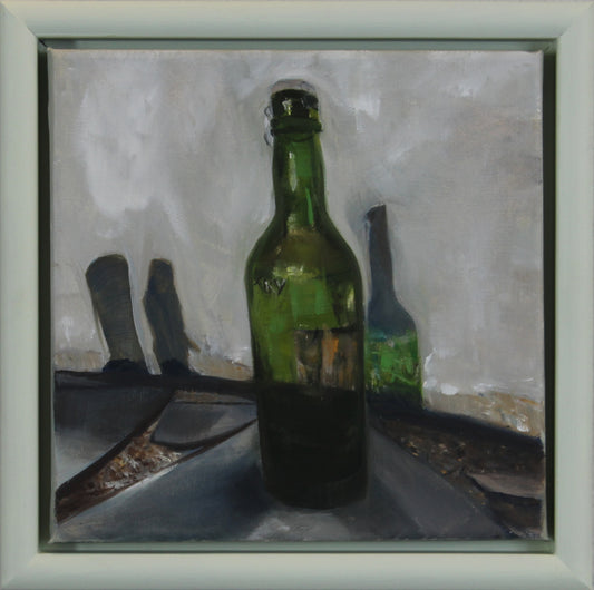 Tid i en flaske, olje på lerret, 20x20, sveveramme, Originalt maleri tilgjengelig hos Galleri Drøbak.